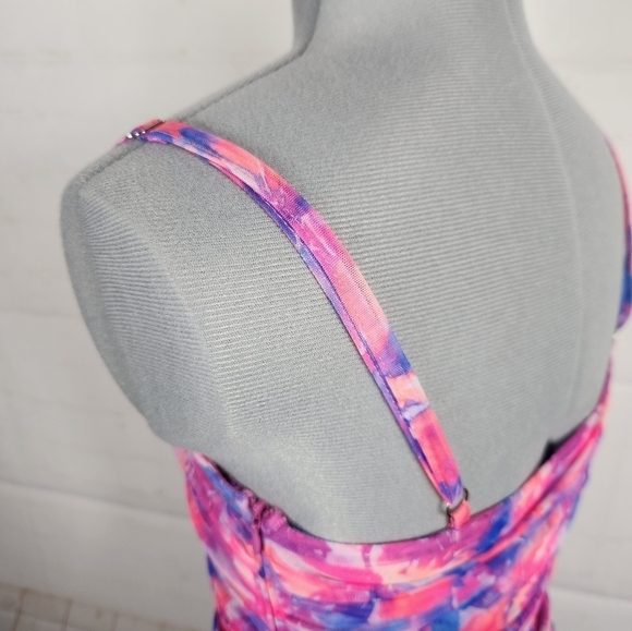 For Love & Lemons Natasha Floral Swim Cover Up Mesh Mini Dress in Multi Small - Picture 10 of 15